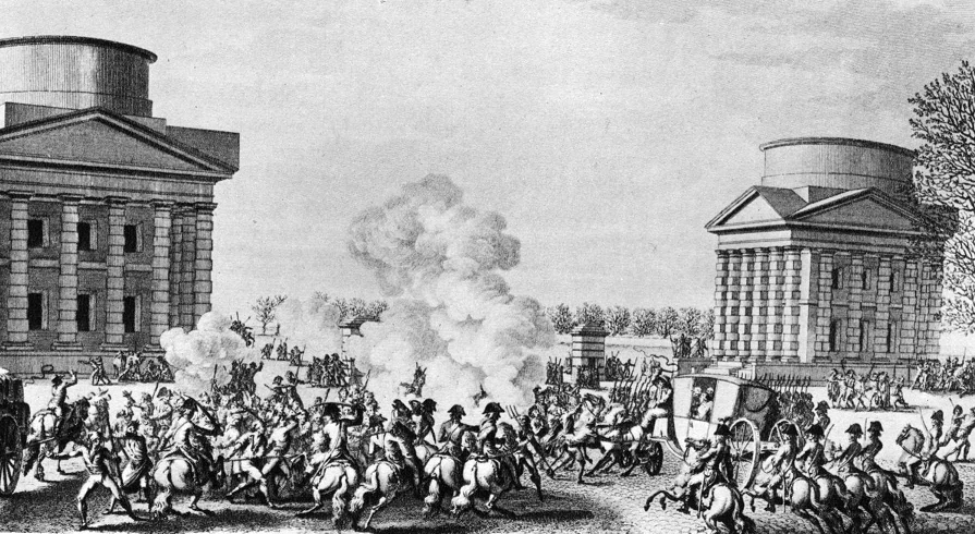 La déportation de Bertrand Barère - Billaud-Varenne - Collot d'Herbois provoque des troubles - gravure de 1802